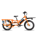 side view of a mounted black rack platform on the front of an orange bike