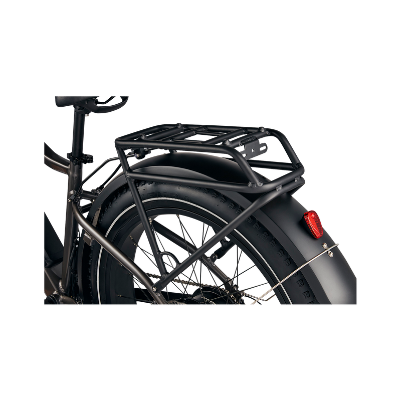 black ebike rear rack on a RadRover 6 Plus