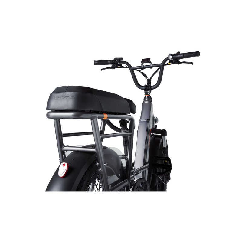 Rear view of a passenger package installed on a RadRunner 3 Plus electric utility bike