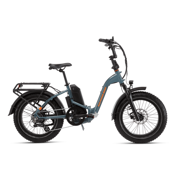 Right side view of a RadExpand 5 Plus electric folding bike in slate blue