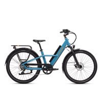 Right side view of a Radster Road electric commuter bike, size large in bay blue