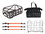 A large basket, roll top bag, cargo straps, and cargo new against a white background