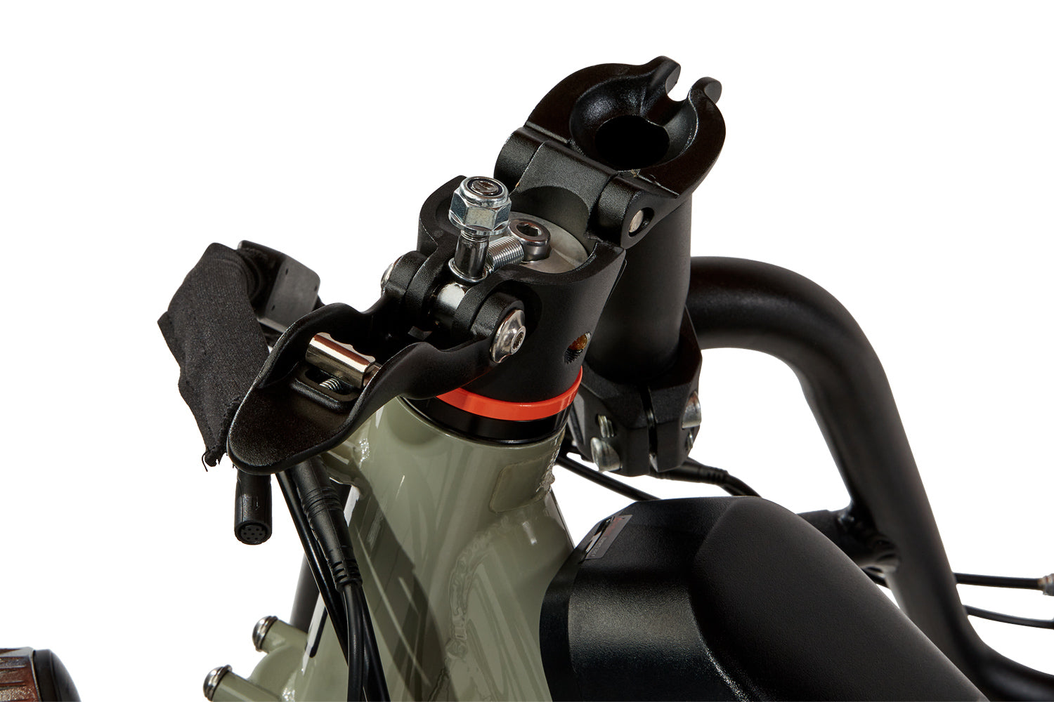 Side view of gray RadTrike electric tricycle with comfort saddle and adjustable handlebars.