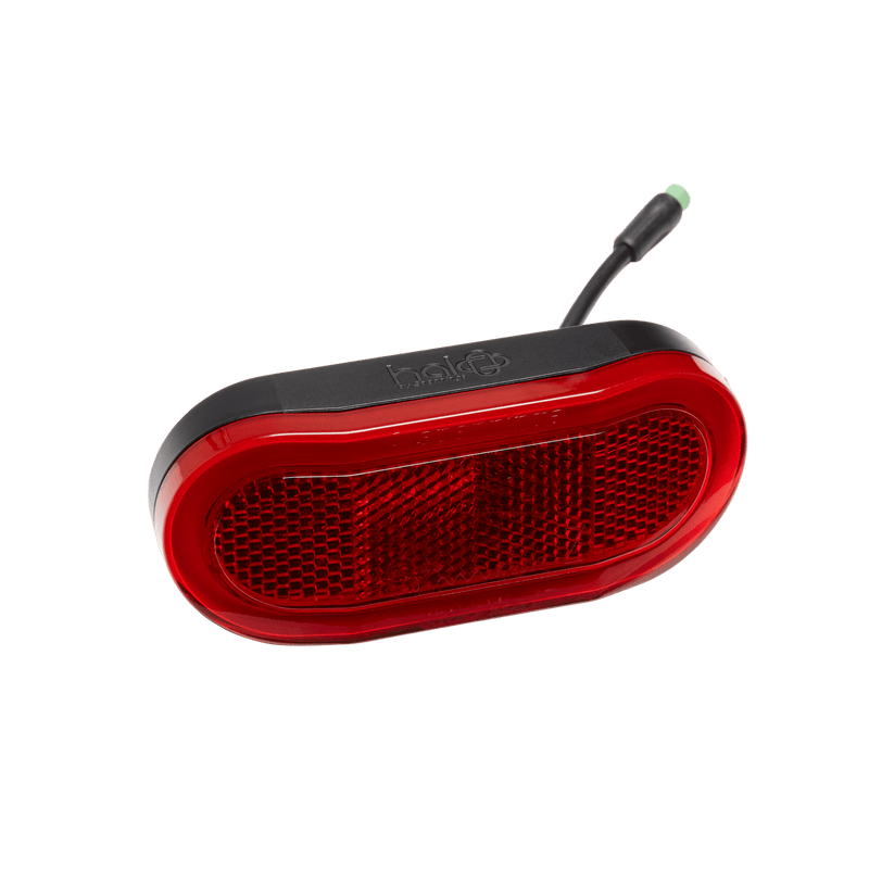 Red plastic taillight with cable to connect to ebike