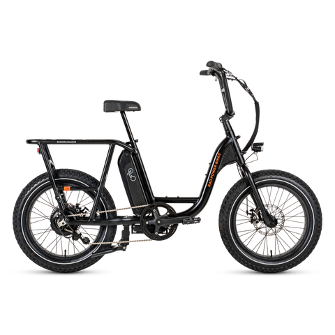 Side view of a black RadRunner 2 electric utility bike