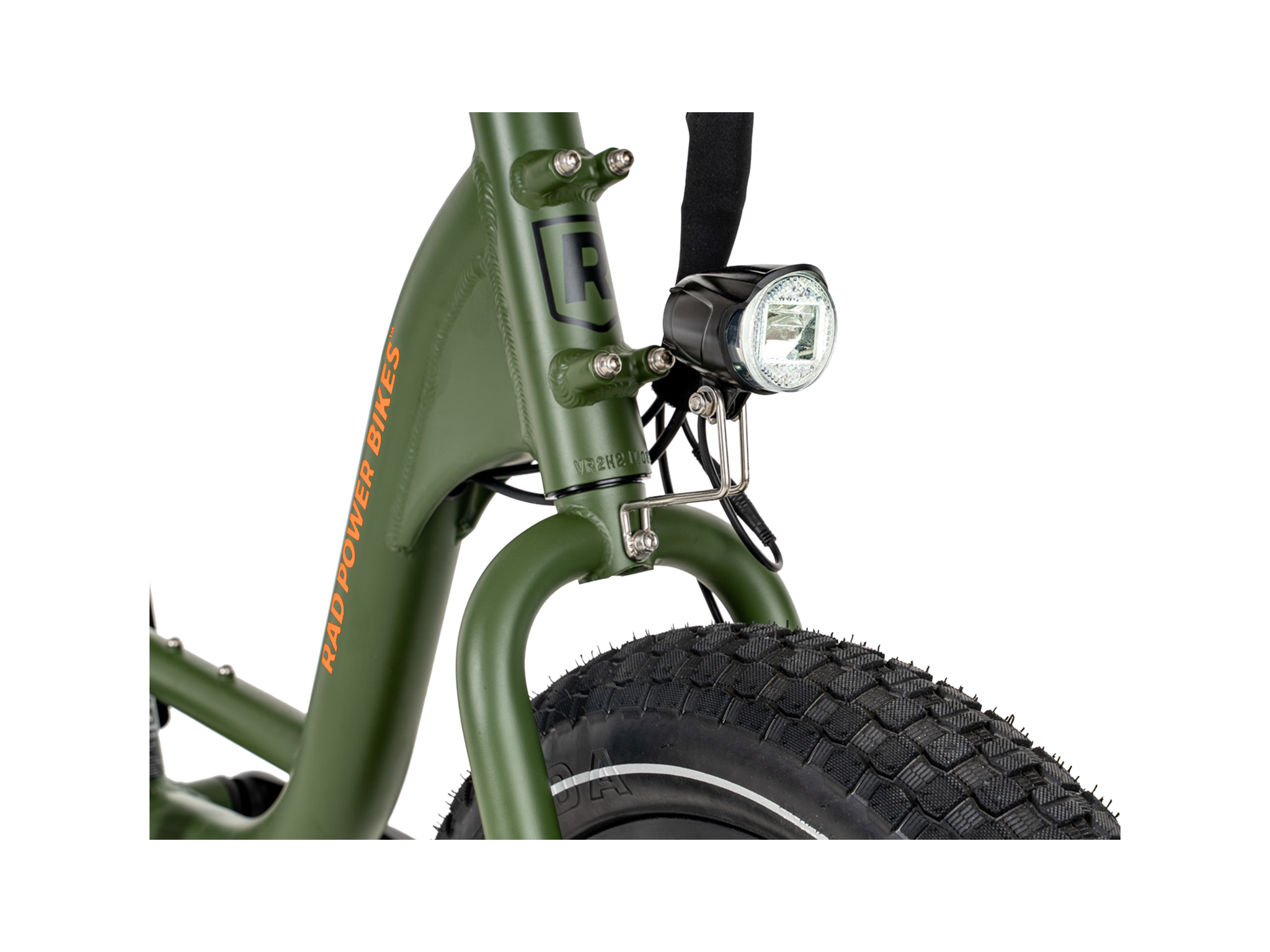 Side view of a green RadRunner 2 electric utility bike