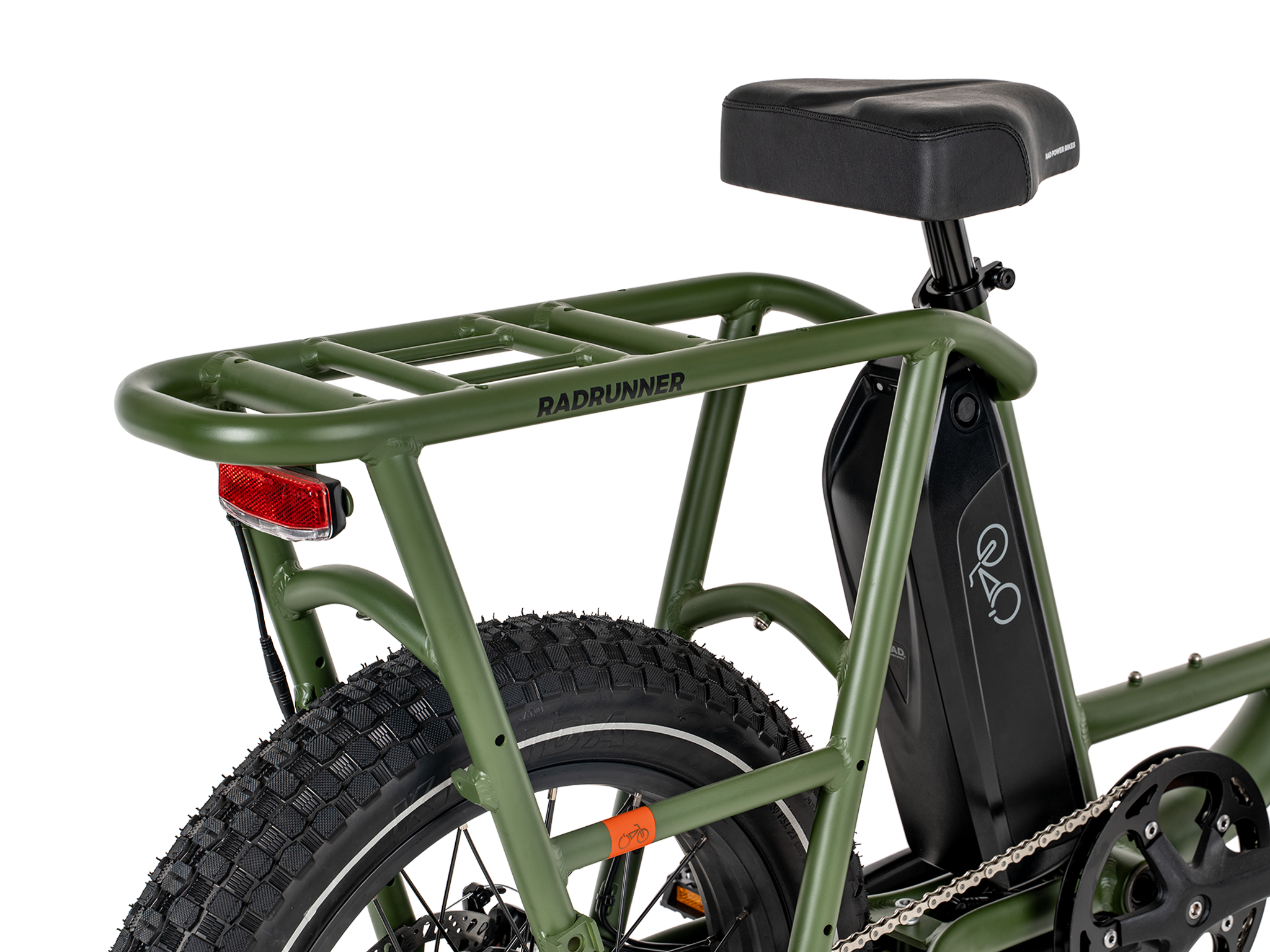 Side view of a green RadRunner 2 electric utility bike