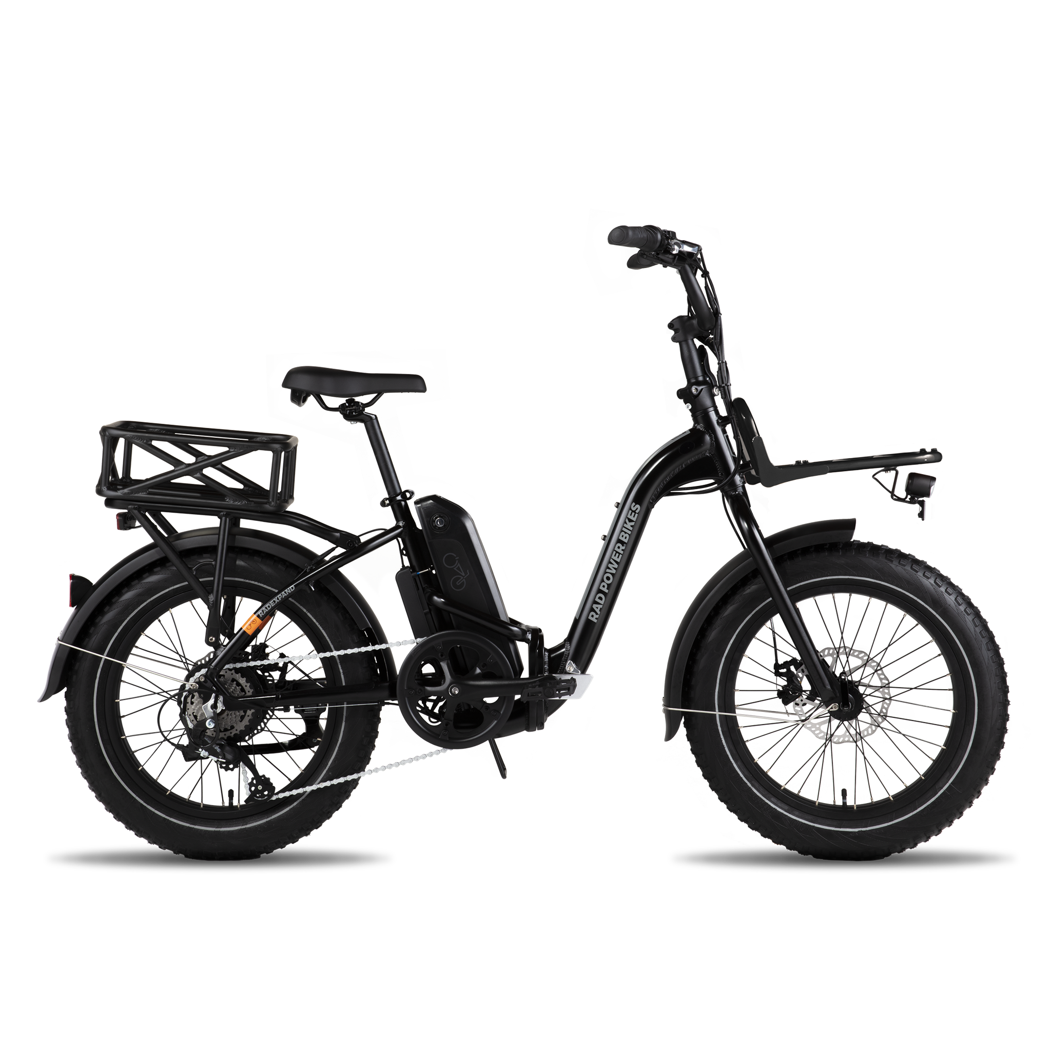 Profile view of the Small Basket installed on the rear rack of a RadExpand