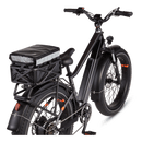 Rad Electric bike with a rear rack and basket containing the small basket bag.