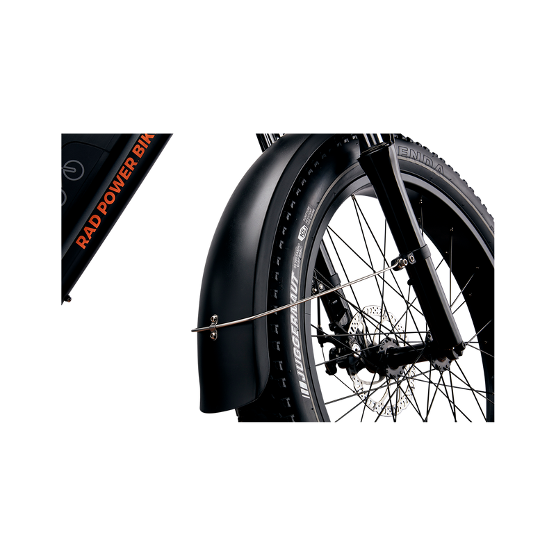 RadRover fender protecting rider from debris kicked up by tire