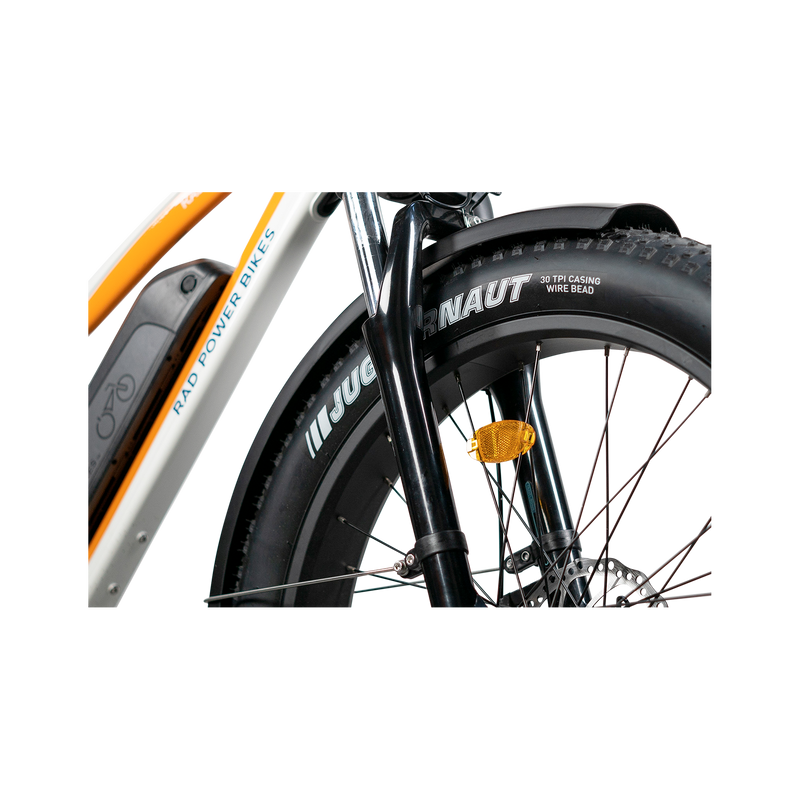 RadRover fender protecting rider from debris kicked up by tire