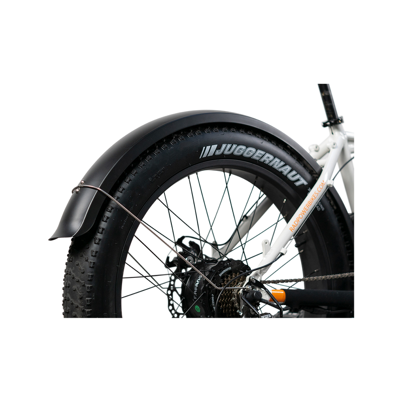 RadRover fender protecting rider from debris kicked up by tire