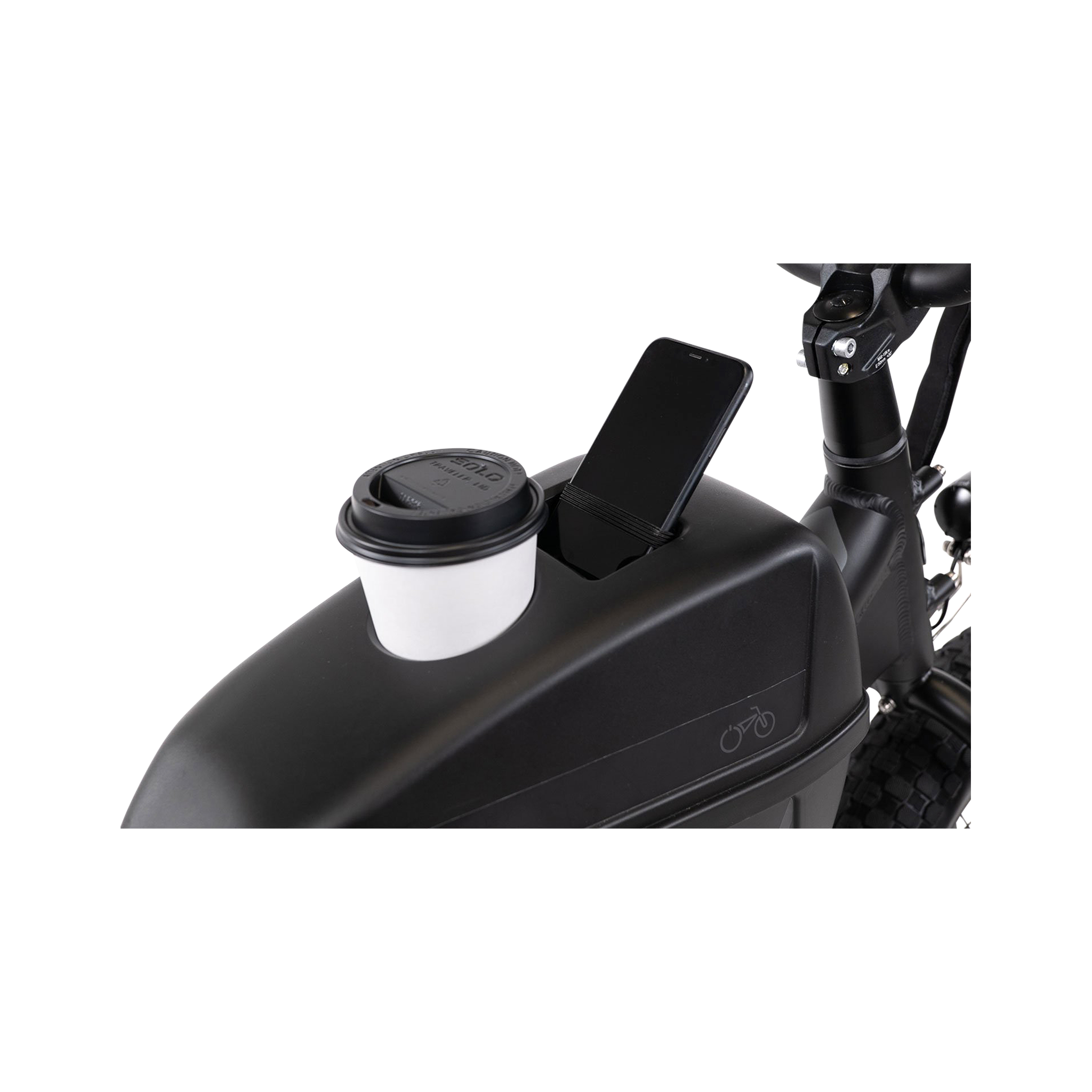 Detail view of a RadRunner Center Console holding a phone and coffee cup