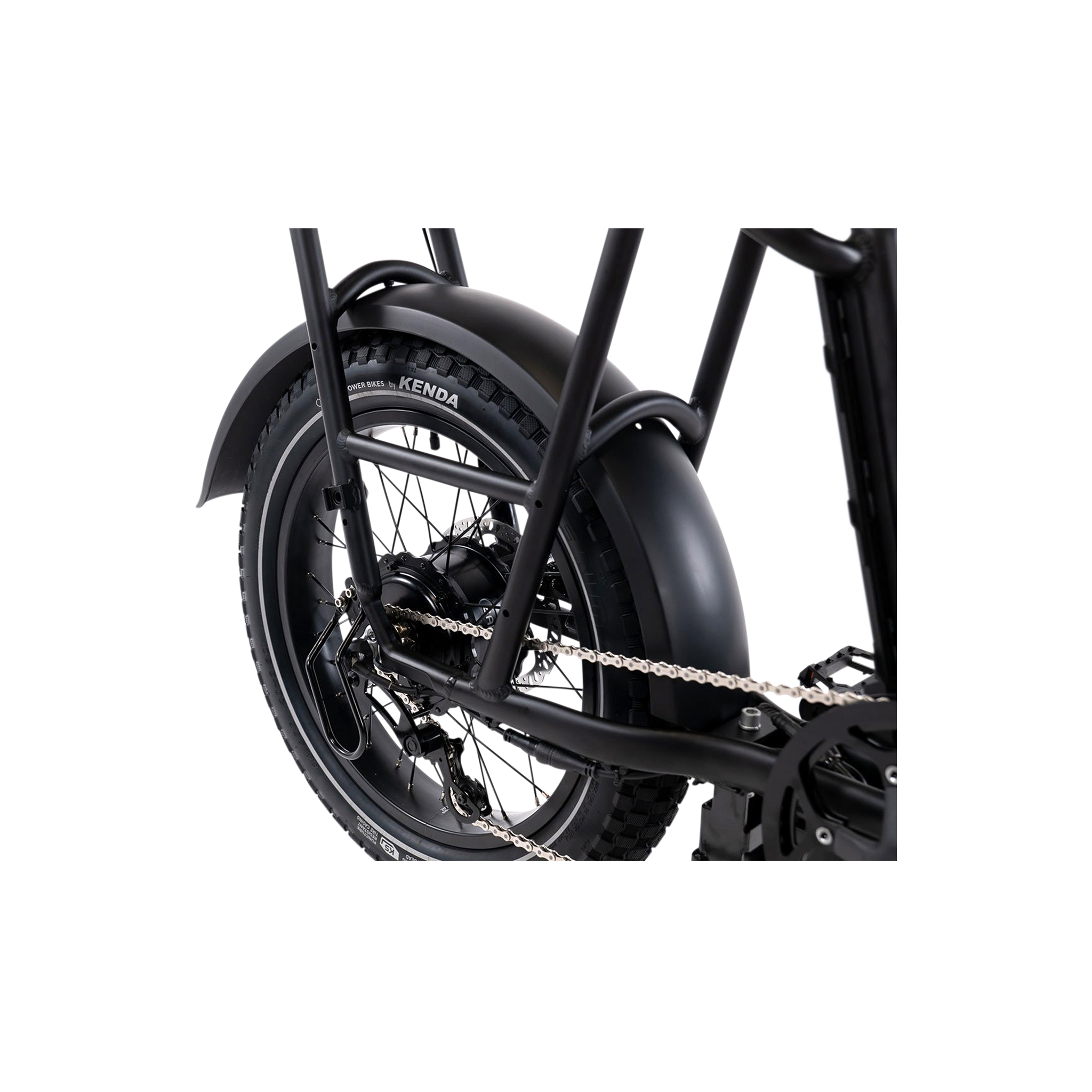 Close-up of a rear RadRunner Fender installed on a RadRunner ebike.