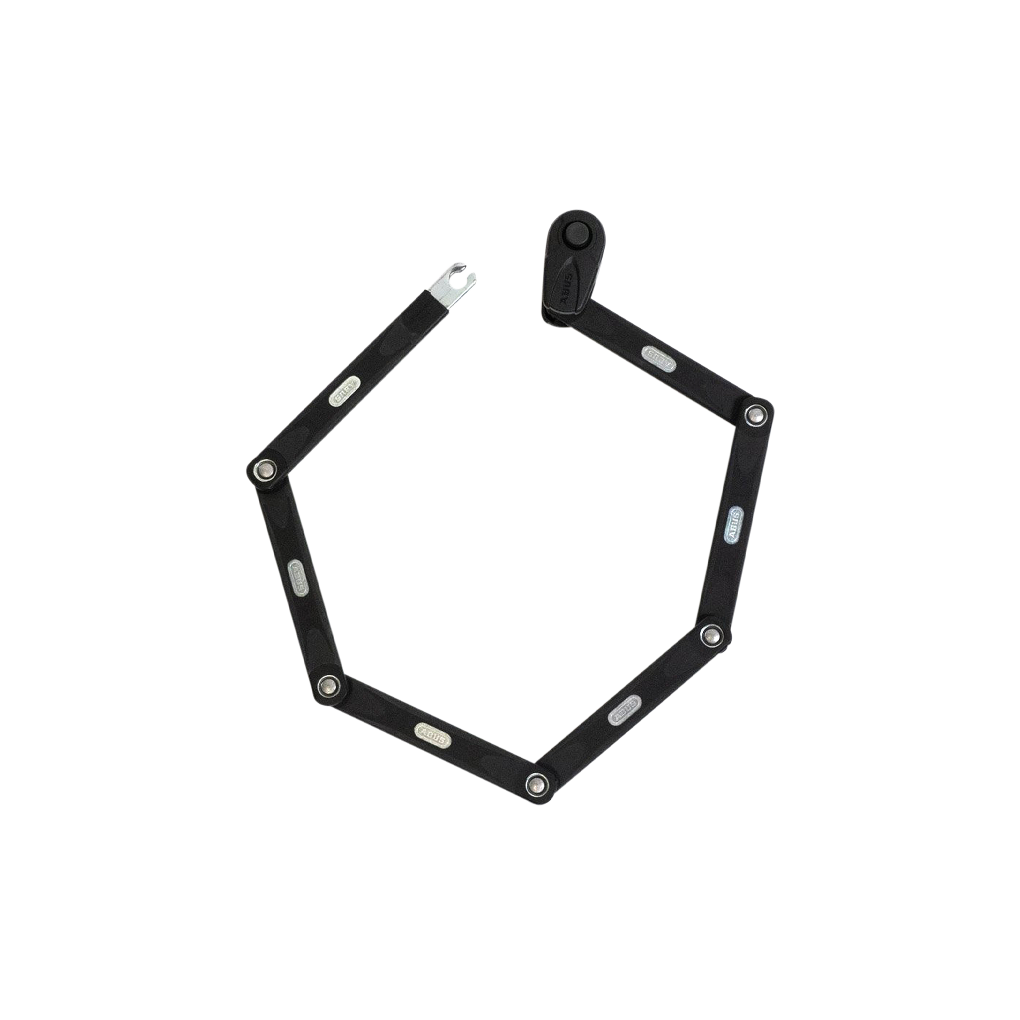Top view of ABUS Bordo Granit X-Plus 6500 Folding Lock open and unfolded into a circle.