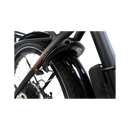 Front view of black, unlocked ABUS Wheel Lock 5650L NR with key.