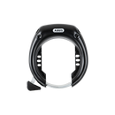 Front view of black, unlocked ABUS Wheel Lock 5650L NR with key.