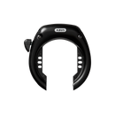 Front view of black, unlocked ABUS Wheel Lock 5650L NR with key.