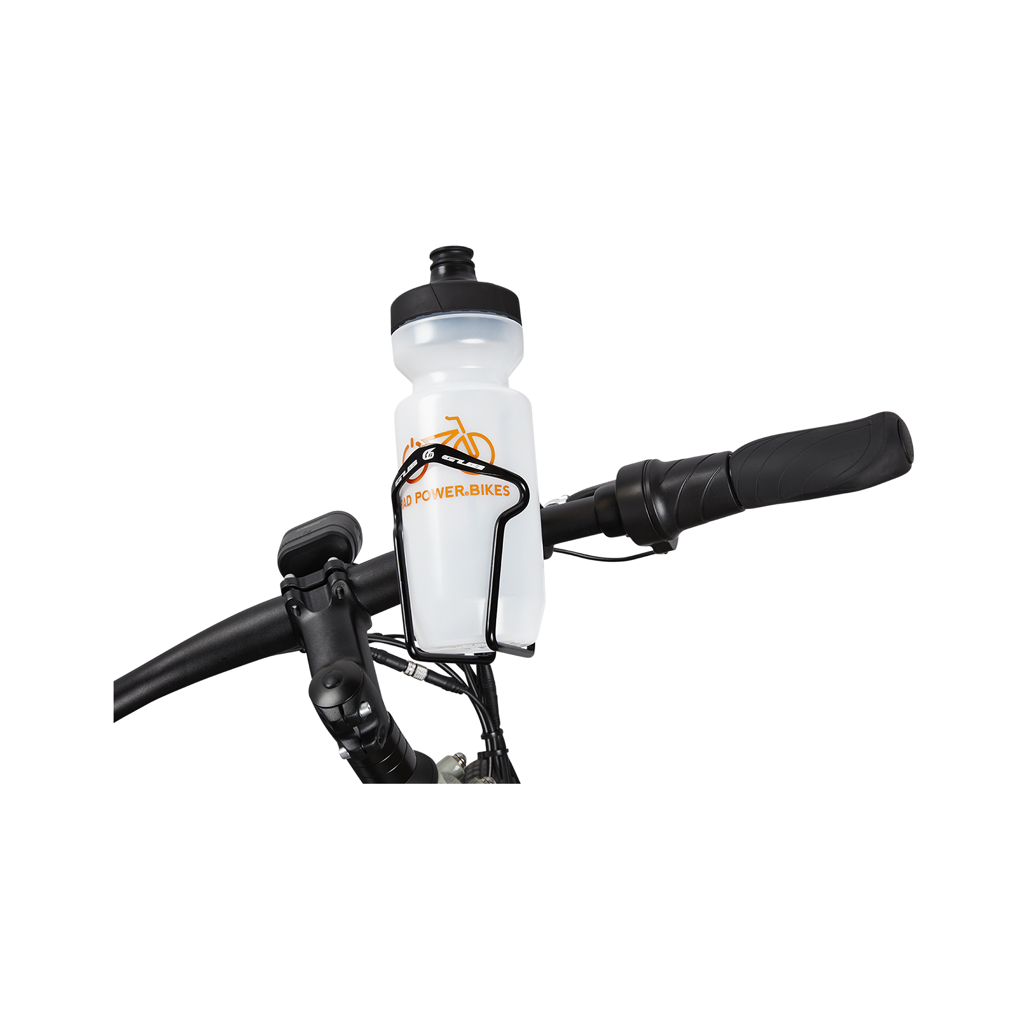 Rad Power Bikes Water Bottle installed in a water bottle holder on a bike