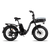 A side view of an ebike with a front basket that contains a pet liner. 