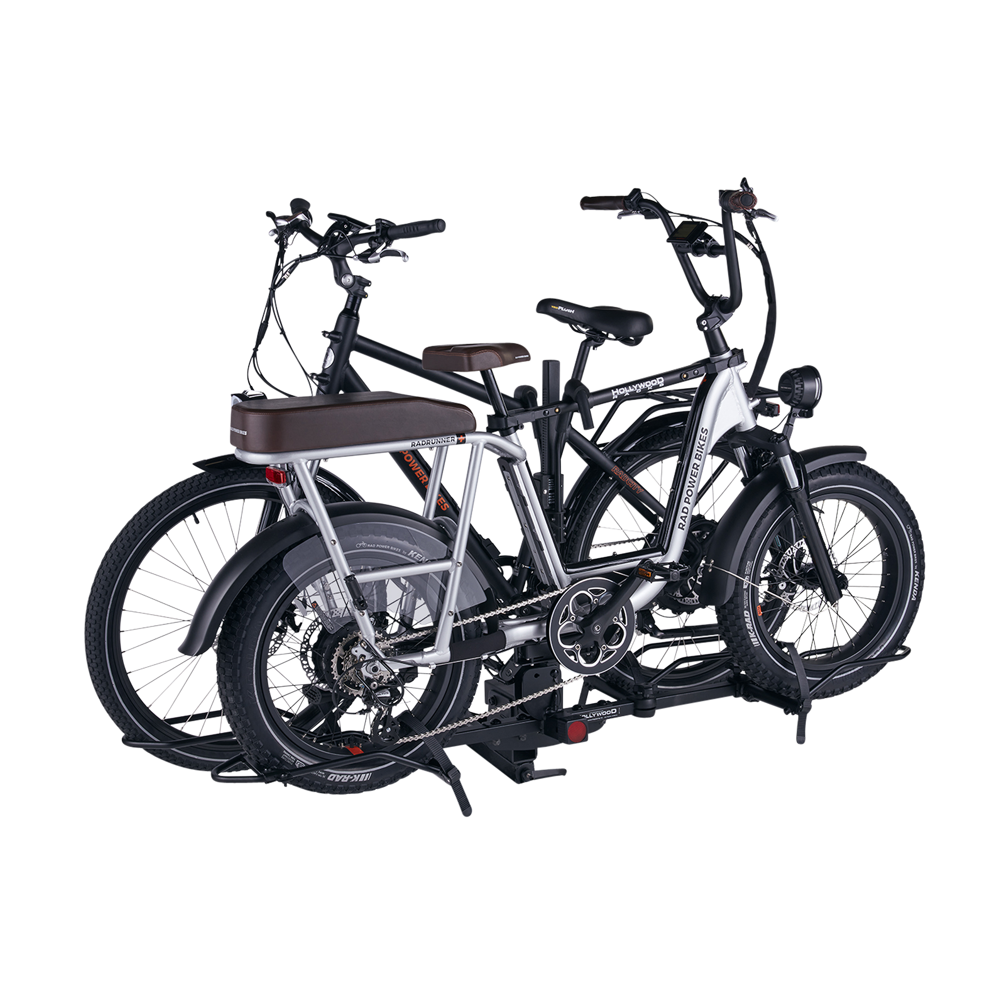 Free standing Hollywood Racks Sport Rider Ebike Hitch Rack holding two ebikes