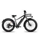 Close up picture of front mounted basket for Rad Power Bikes ebike with headlight mounted