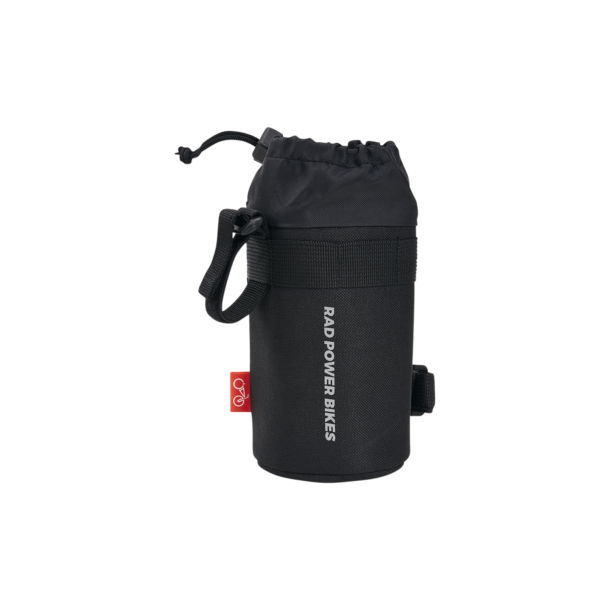 Close up photo of the front side of the Rad Power Bikes Handlebar bag showing brand logo.