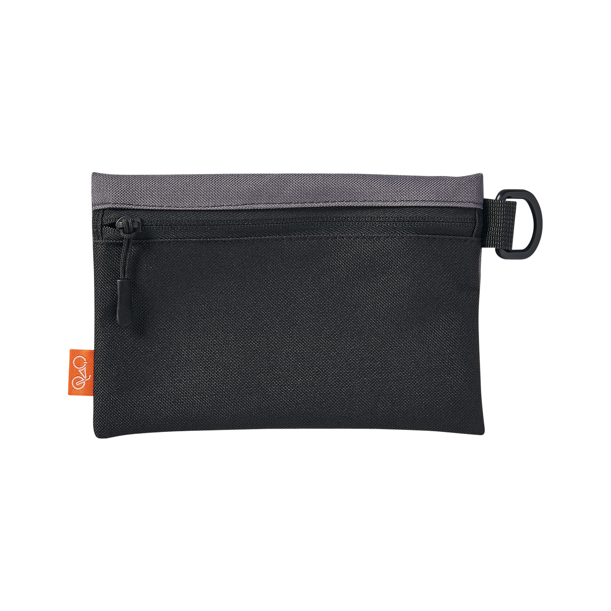 Close up of black, removable zippered pouch from the Fremont Pannier Bag.