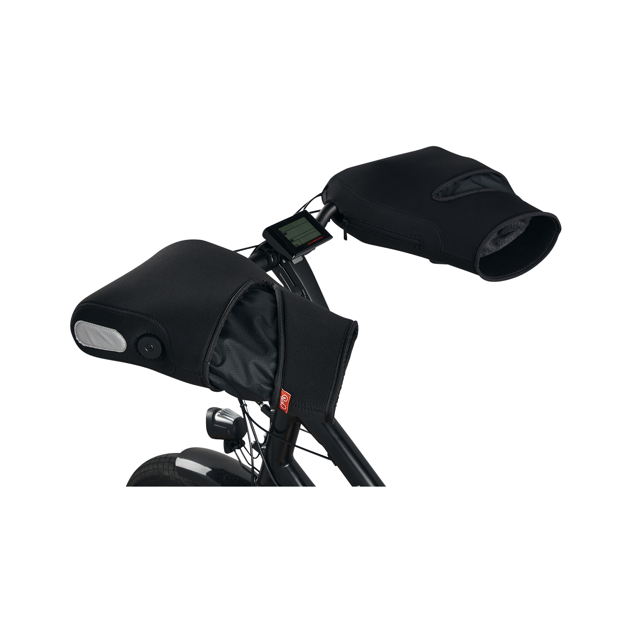Side view of handlebar mitts attached to electric bike handlebars