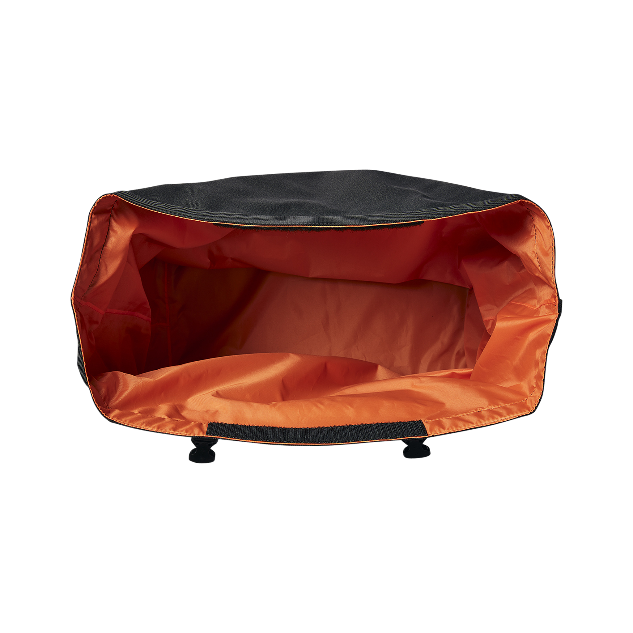 Close-up of the opened top of the Large Basket Roll Top Liner, showing its orange fabric lining and Velcro top.