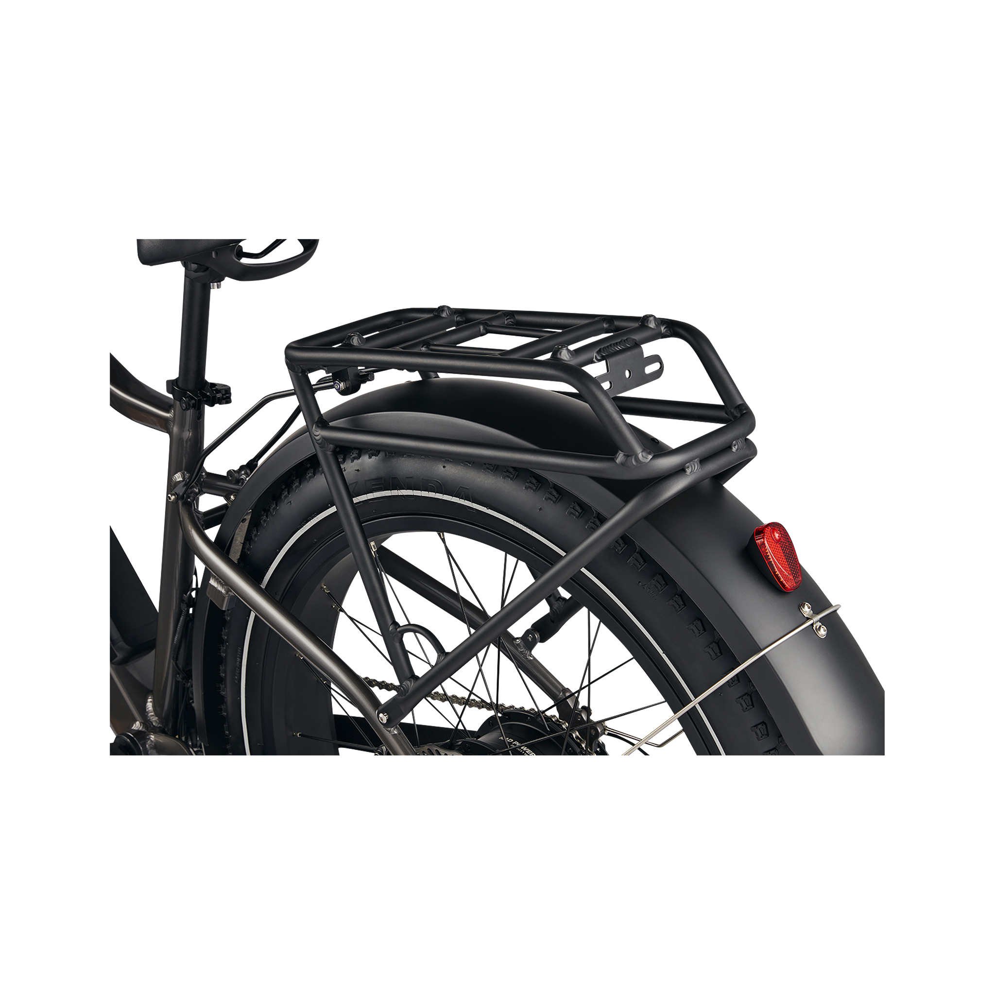 black ebike rear rack on a RadRover 6 Plus