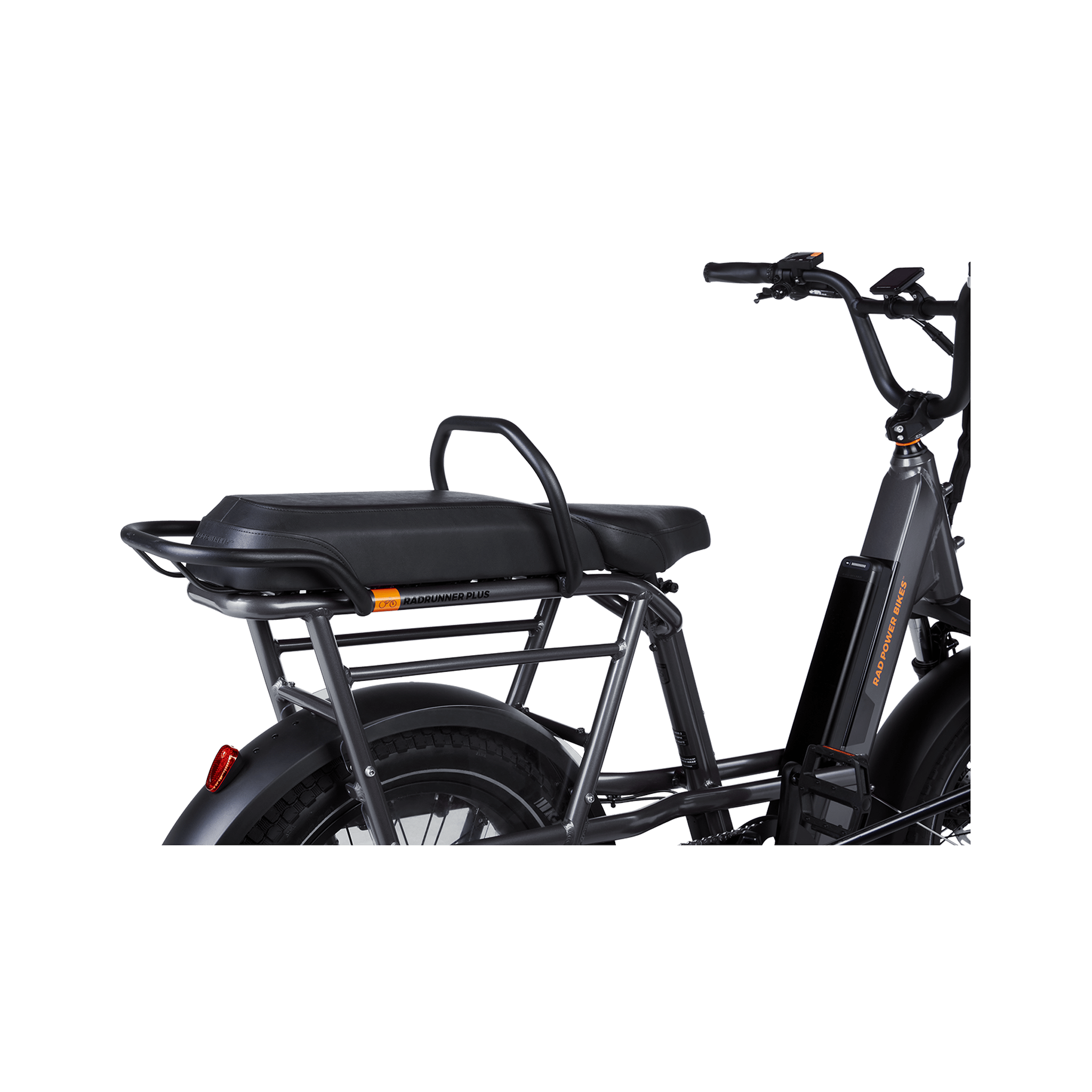 Passenger bars installed on a RadRunner 3 Plus electric utility bike
