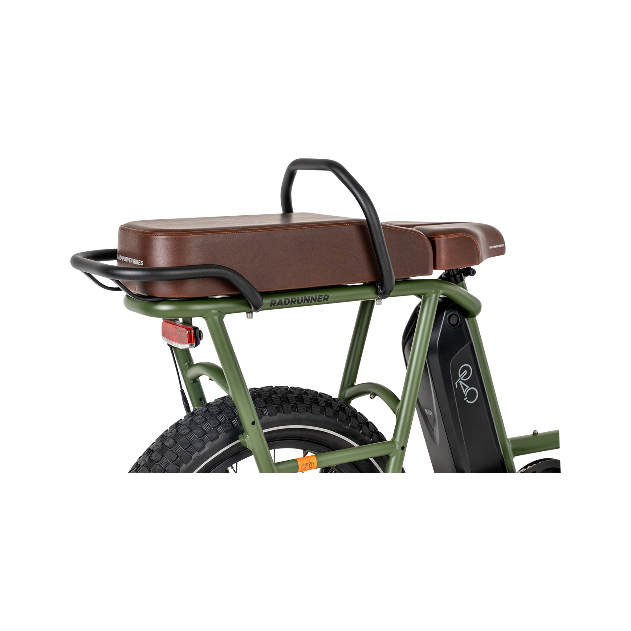 Side view of RadRunner Passenger Bars and the Espresso Passenger Package.