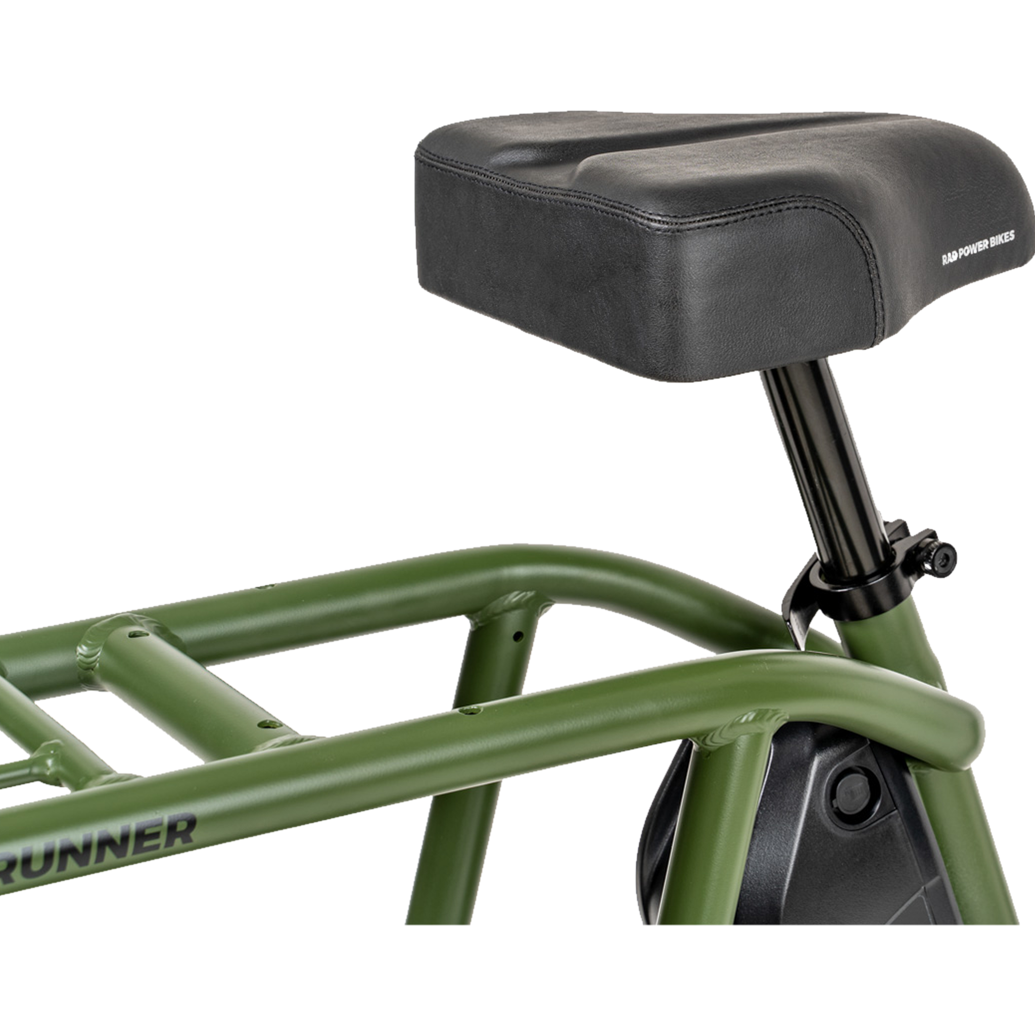 RadRunner Comfort Saddle installed on a green RadRunner