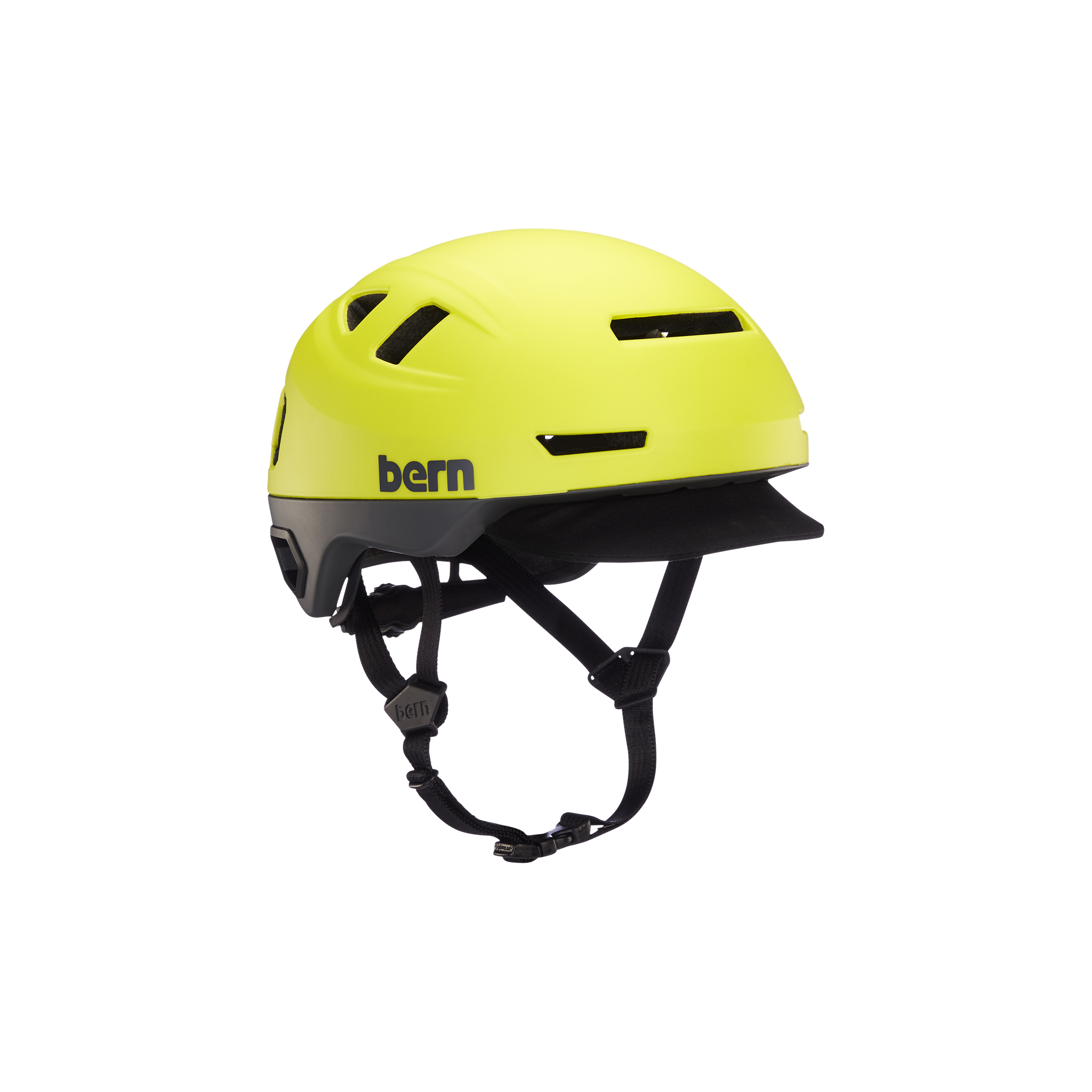 Side view of a hyper green Hudson MIPS bike helmet with a black visor