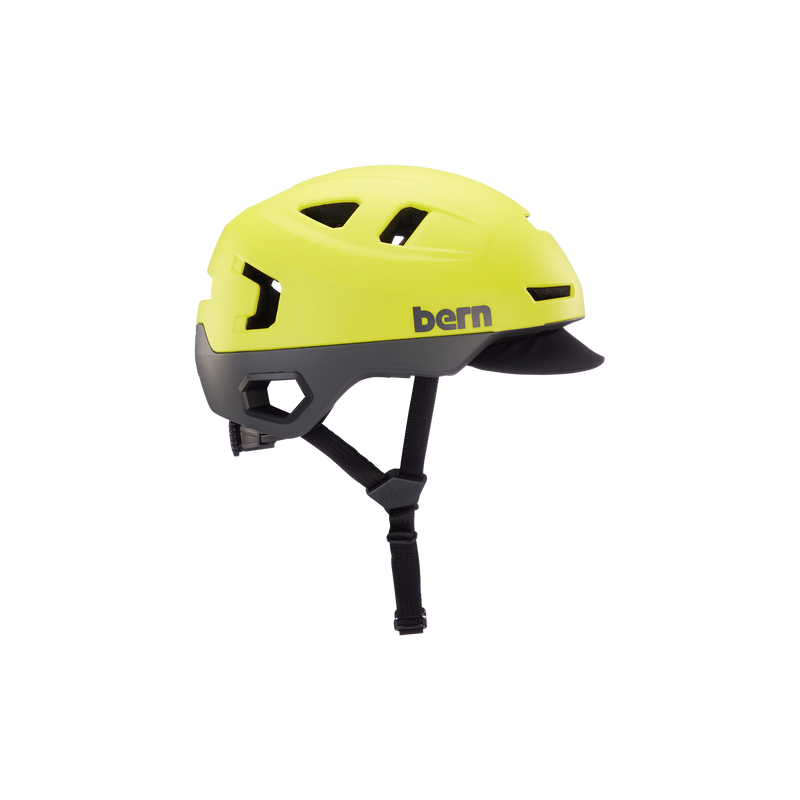 Side view of a hyper green Hudson MIPS bike helmet.