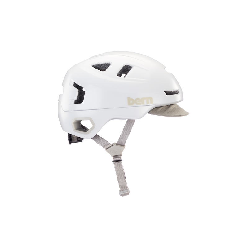 Side view of a white Hudson MIPS bike helmet.