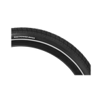 Close up of bike tire, showing reflective strip and Rad Power Bikes branding.