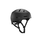 Angled front view of a matte black Bern Macon helmet