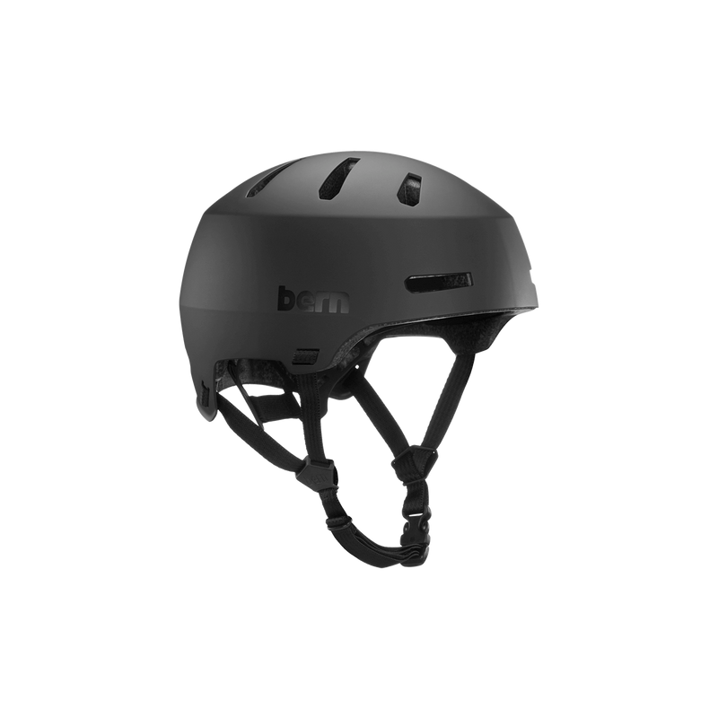 Angled front view of a matte black Bern Macon helmet