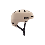 Side view of a matte sand Bern Macon helmet