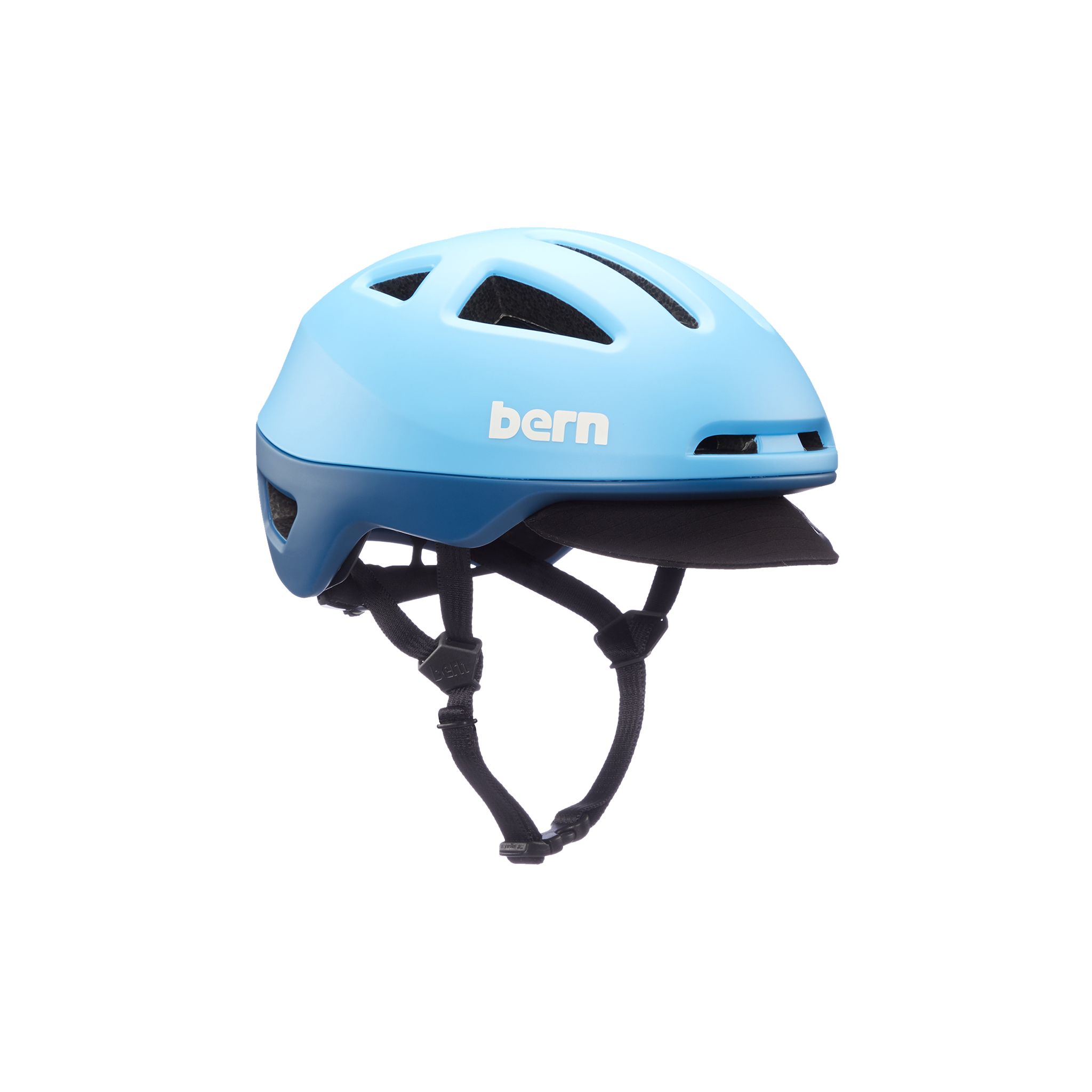Side angle view of the Bern Major MIPS Helmet in cyan