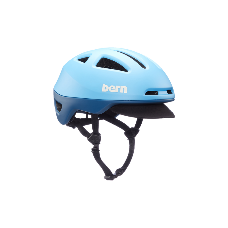 Side angle view of the Bern Major MIPS Helmet in cyan