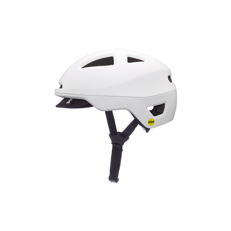 Left side view of the Bern Major MIPS Helmet in white