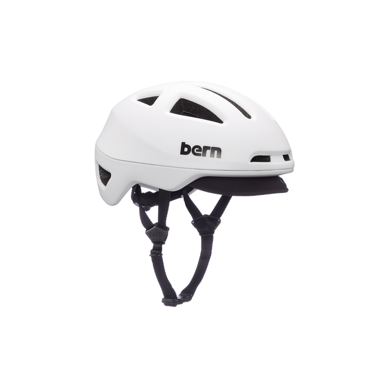 Side angle view of the Bern Major MIPS Helmet in white