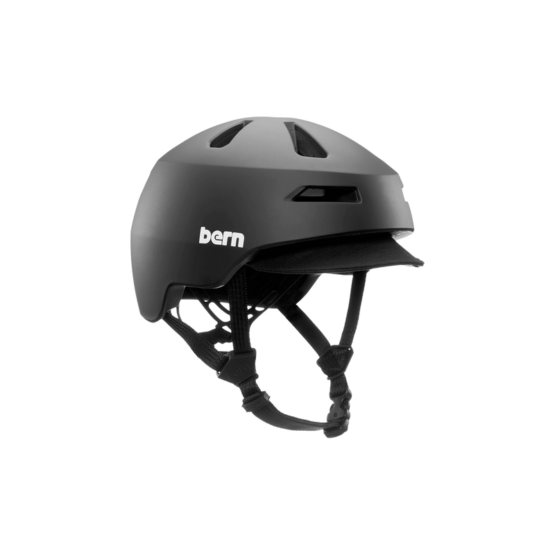 Side view of a black Bern kids' helmet