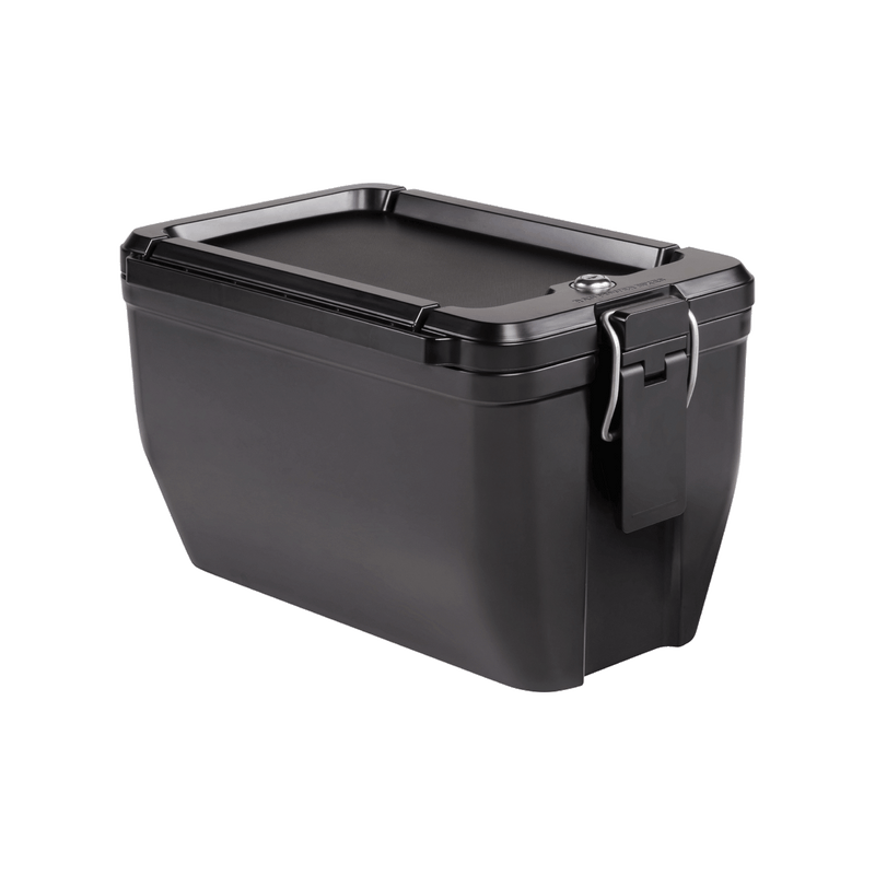Hardshell Locking Box is a black storage container showing key in keyhole.