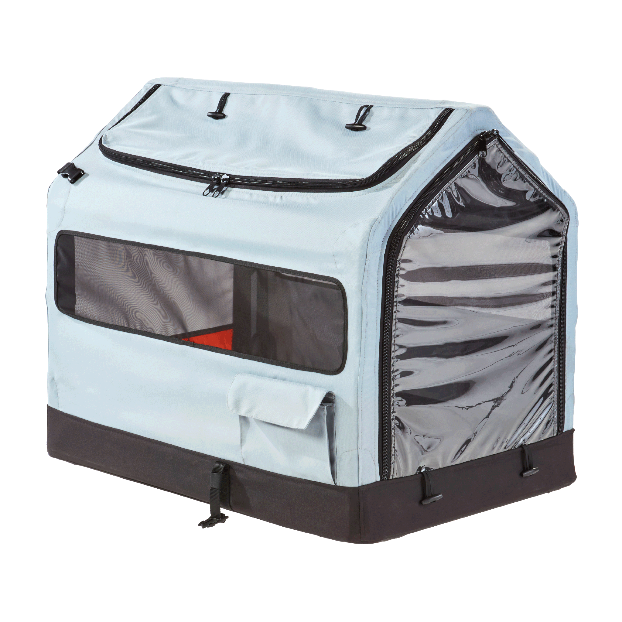 Rad Trailer pet insert, a doghouse-shaped product with mesh closures.
