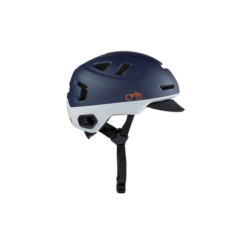 Side view of a blue Bern x Rad custom helmet