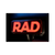 Close up photo of Rad Power Bikes Rad Logo taillight mounted on a bicycle at night with light turned on.